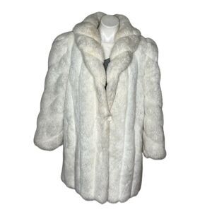 AMERICAN SIGNATURE Faux Fur Coat Off White Above Knee Length Womens VINTAGE USA